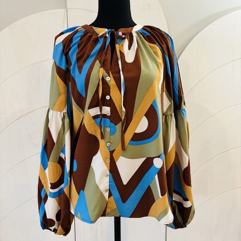 Anthropologie August Sky Blouse Boho Retro Bell Sleeves Flowy Y2K • Medium • New